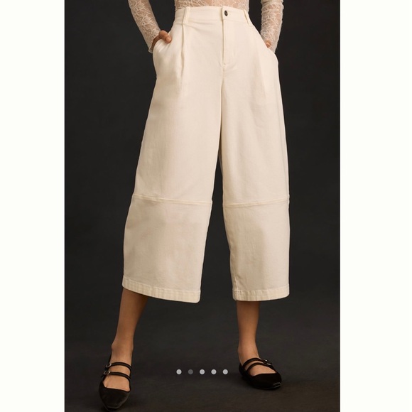 NWT Anthropologie Maeve Pleated Barrel Leg Chino Pants White Size 12 - Picture 2 of 12